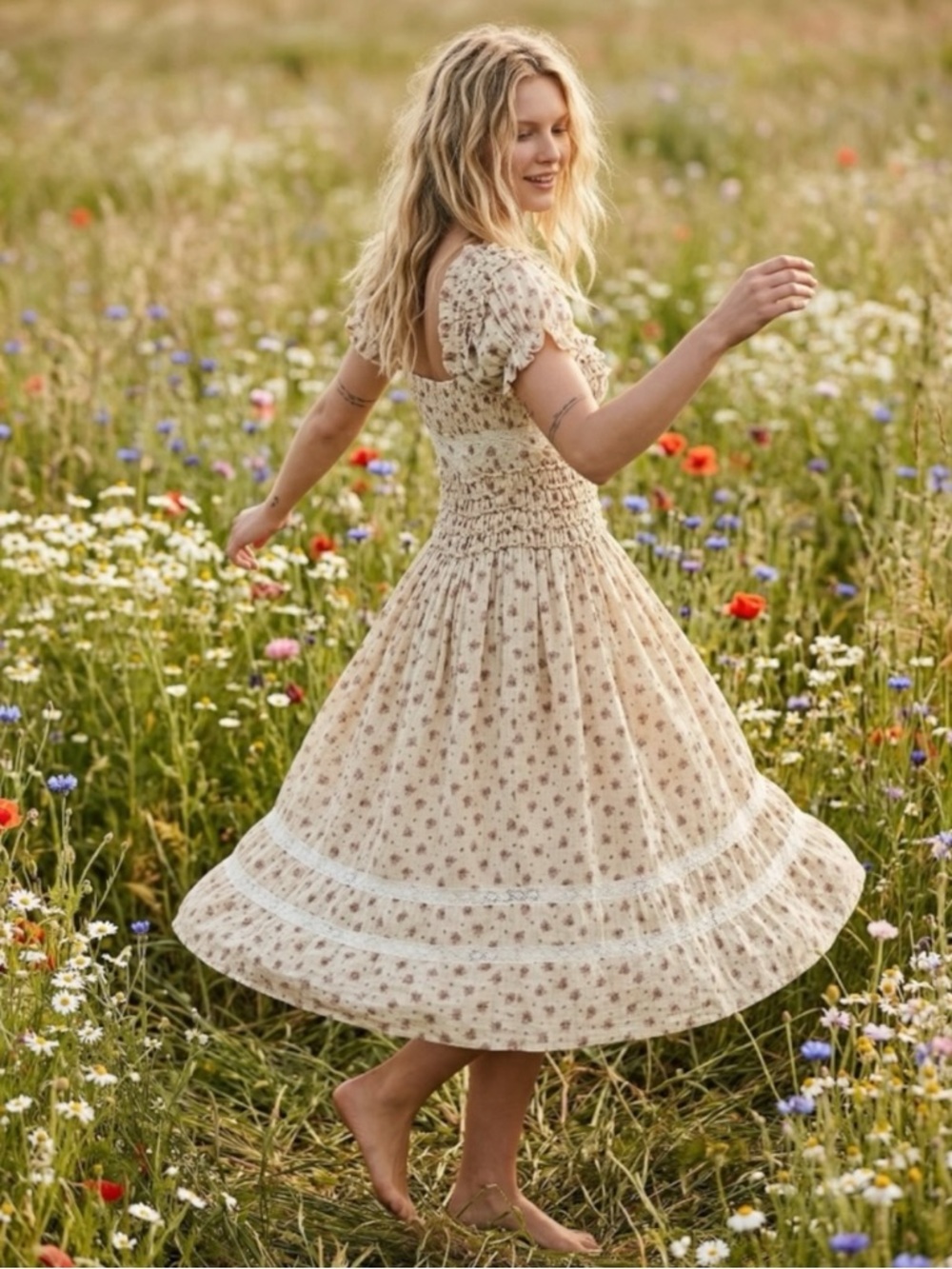 Free People Dainty Cottage Ethereal Bali Juniper Midi Dress 6 Lace Cream Floral - Picture 3 of 16